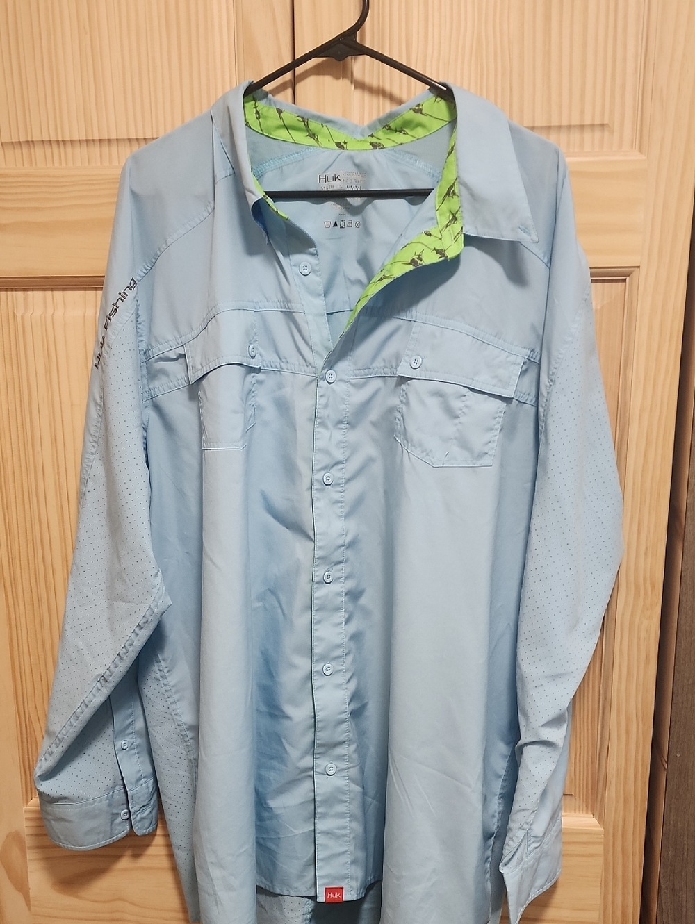Huk Light Blue Long-Sleeve Performance Shirt with Lime Accent